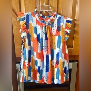 THML Multicolor Abstract Ruffle Blouse